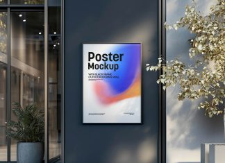 Free Building Wall Framed Poster Mockup PSD