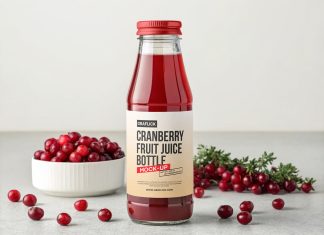 Free Cranberry Fruit Juice Bottle Mockup PSD