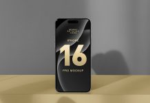 Free-Front-View-Standing-iPhone-16-Pro-Mockup-PSD