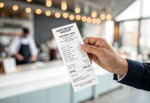 Free Hand Holding Restaurant / Café Receipt Mockup PSD