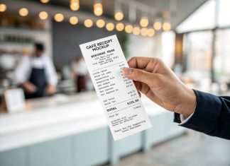 Free Hand Holding Restaurant / Café Receipt Mockup PSD