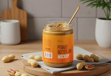 Free Peanut Butter Jar Label Mockup PSD
