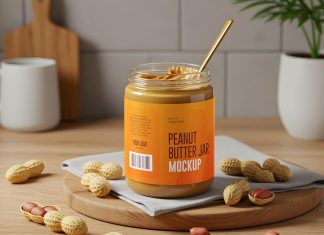 Free Peanut Butter Jar Label Mockup PSD