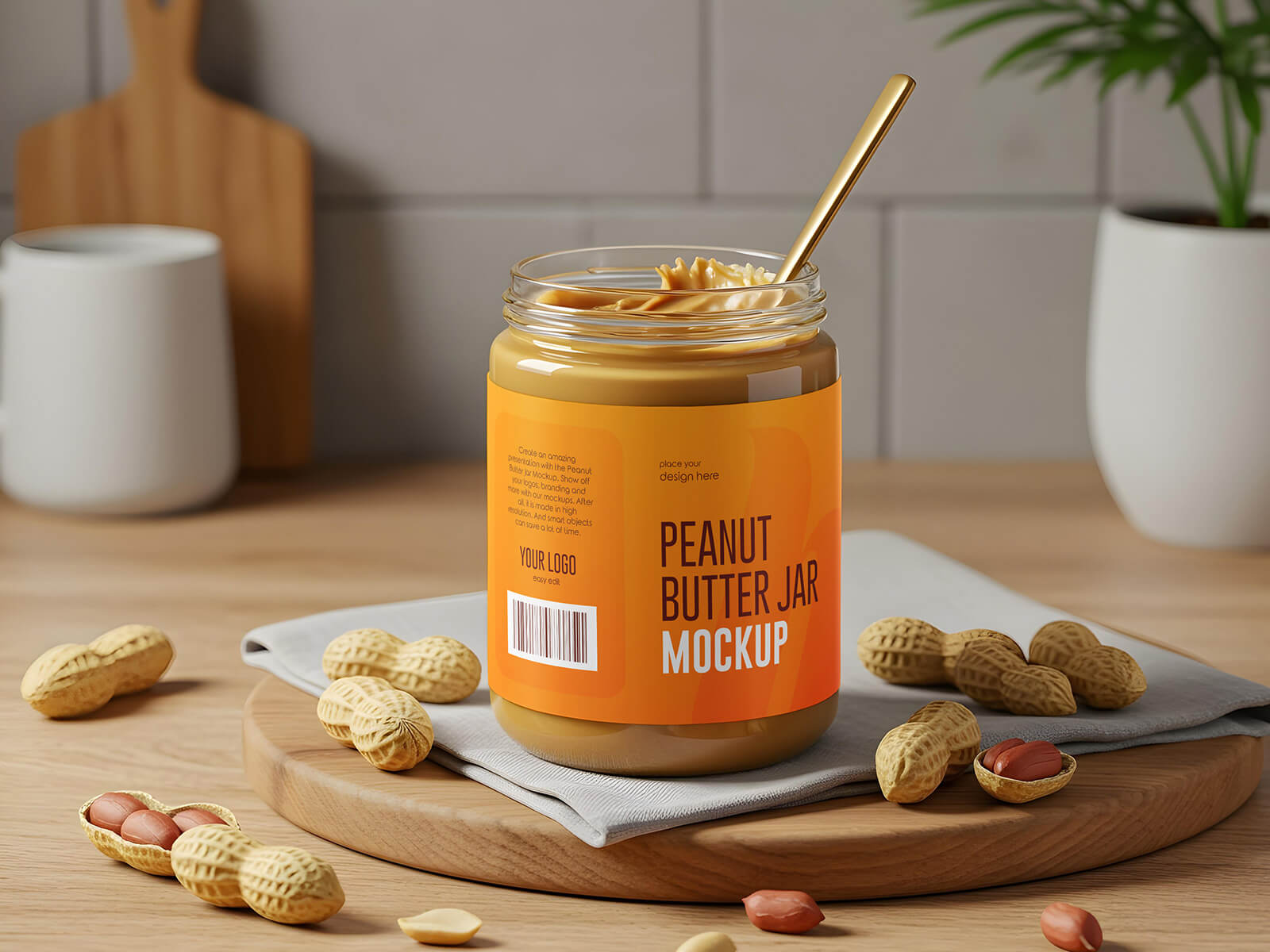 Free Peanut Butter Jar Label Mockup PSD
