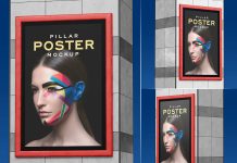 Free Pillar Framed Poster Mockup PSD
