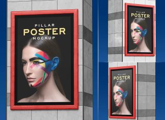 Free Pillar Framed Poster Mockup PSD