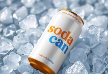 Free Soda Can With Ice Cubes Mockup PSD