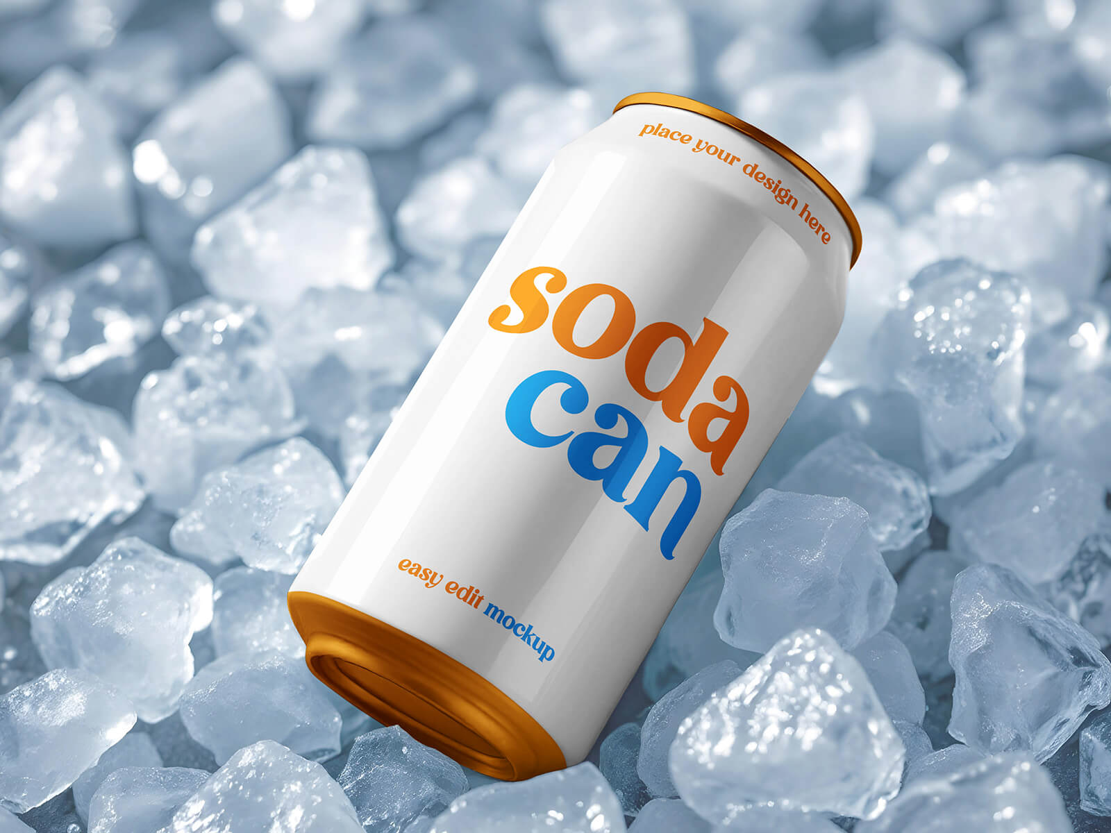 Free Soda Can With Ice Cubes Mockup PSD