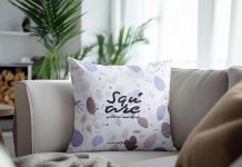 Free Square Pillow Mockup On Couch PSD