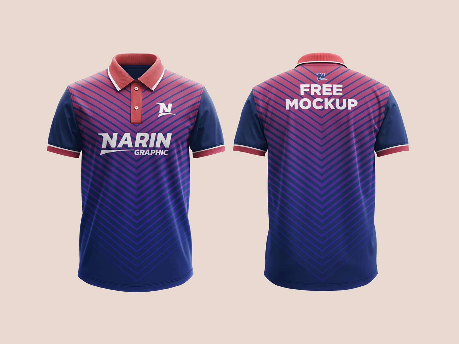 Free Strip Collar Polo T-Shirt Mockup PSD