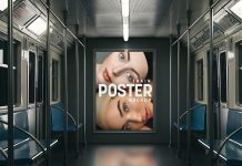 Free Subway Inside Train Advertising Poster Mockup PSD
