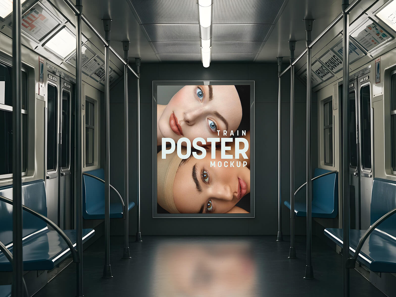 Free Subway Inside Train Advertising Poster Mockup PSD 