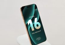 Free Dock Stand iPhone 16 Pro Mockup PSD
