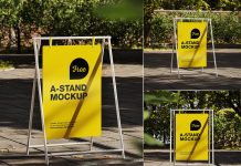 Free Portable A-Frame Poster Stand Mockup PSD