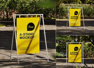 Free Portable A-Frame Poster Stand Mockup PSD