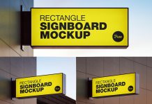 3 Free Rectangle Mounted Shop Signboard Mockup PSD Files