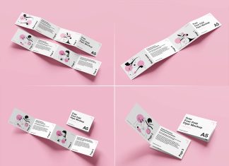 Free Quad (4-Fold) Accordion Brochure Mockup PSD
