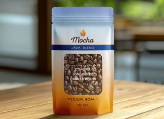 Free Coffee Beans Window Standing Bag/Pouch Mockup PSD
