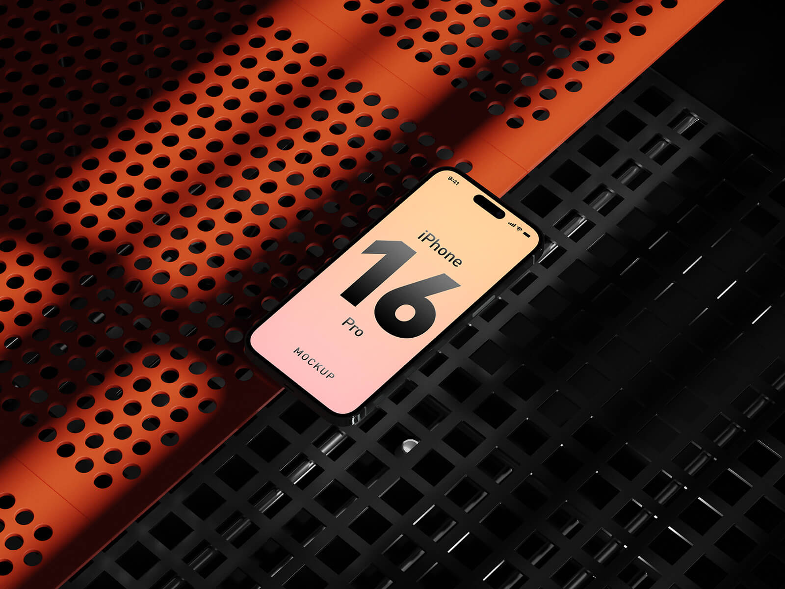 Free Industrial Perspective iPhone 16 Pro Mockup PSD