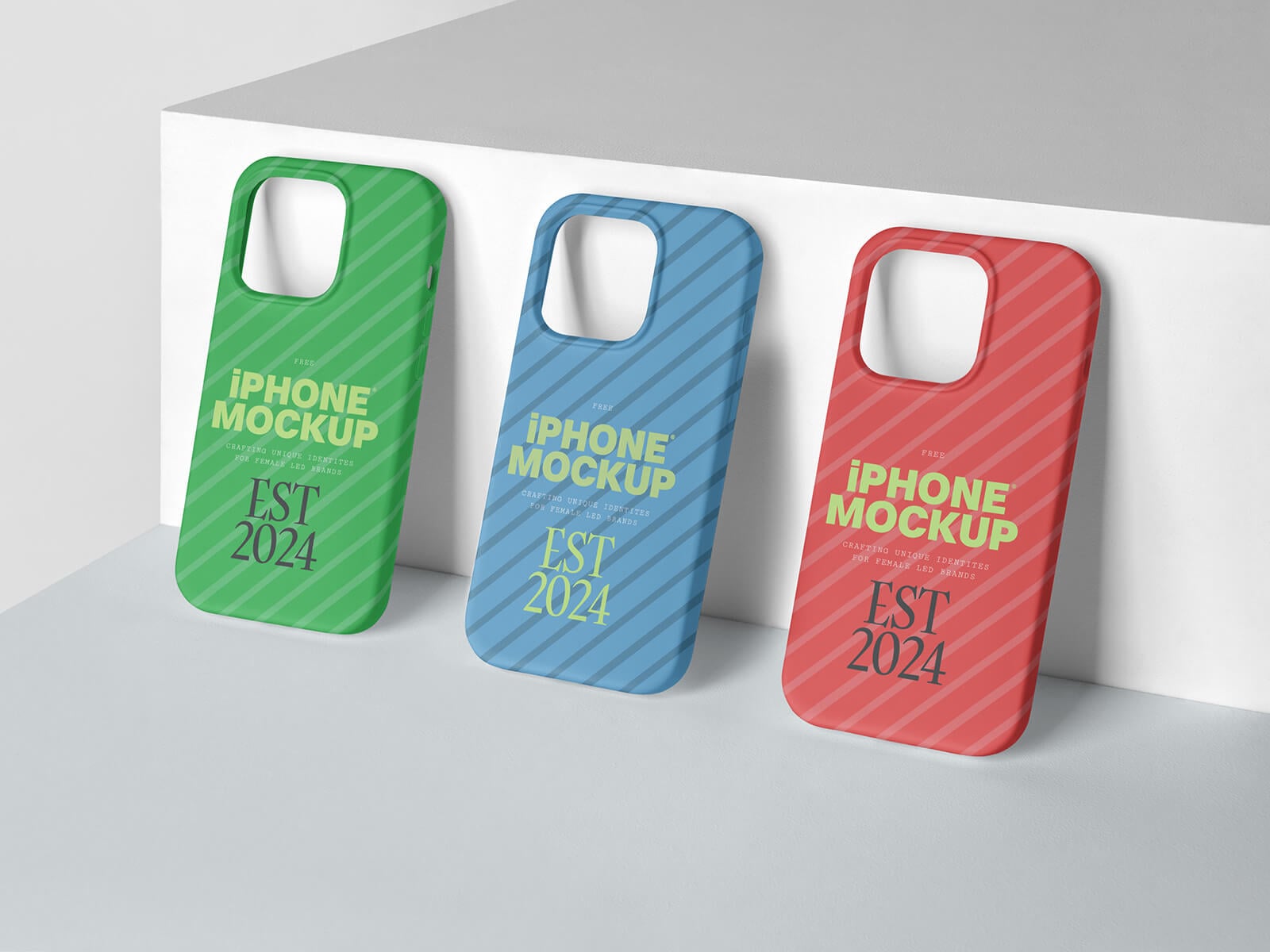 Free Lined-up Silicone iPhone 16 Pro Max Cases Mockup PSD