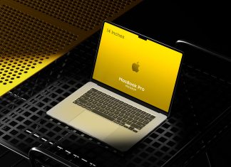 Free Metal Grid MacBook Pro 14 Mockup PSD
