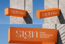 Free Mounted Cuboid Signboard Mockup PSD Set