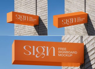 Free Mounted Cuboid Signboard Mockup PSD Set