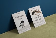 Free Perspective Vertical Invitation Cards Mockup PSD