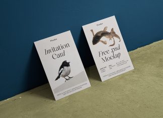 Free Perspective Vertical Invitation Cards Mockup PSD