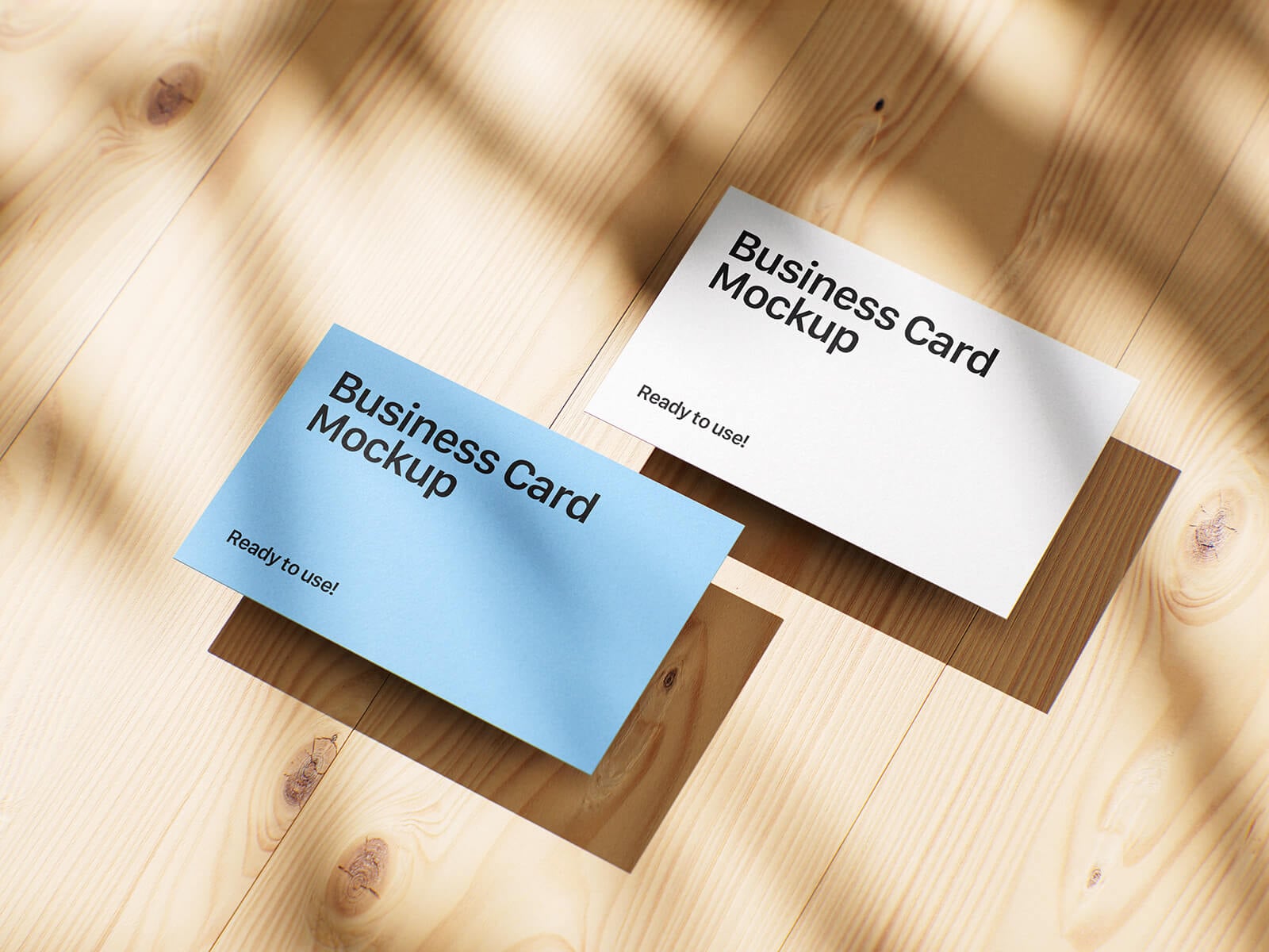 5 Free Business Cards On Wooden Planks Mockup PSD