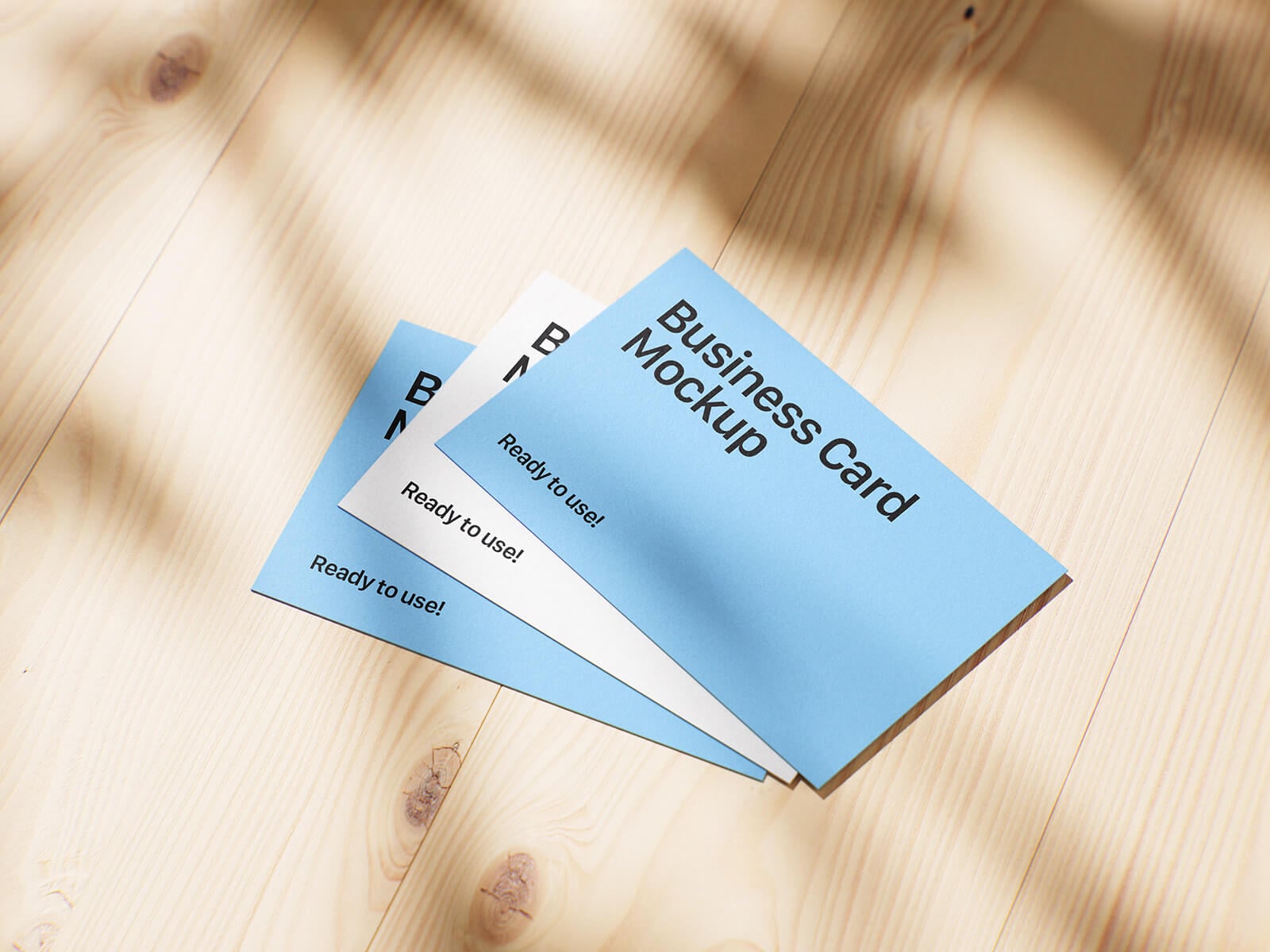 5 Free Business Cards On Wooden Planks Mockup PSD