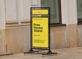 Free Display Poster Stand Mockup PSD
