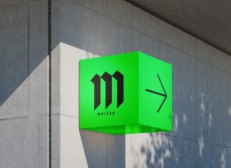 Free Mounted Cube Sign Mockup PSD Set