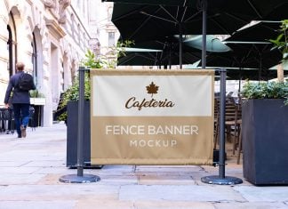 Free Restaurant Café Fence Banner Mockup PSD