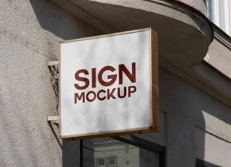 Free Square Street Shop Sign Mockup PSD