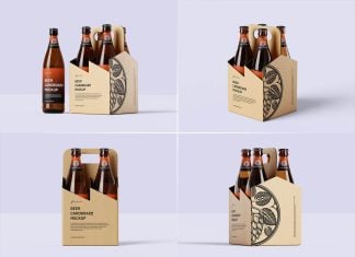 Free 4-Pack Corrugated Soda Bottles Carrier Mockup PSD