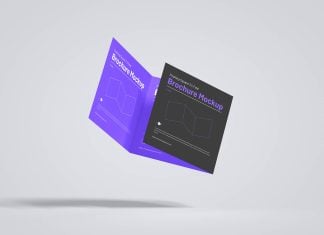 Free Floating Square Tri-Fold Brochure Mockup PSD