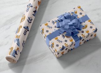 Free Gift Box Wrapping Paper Mockup PSD