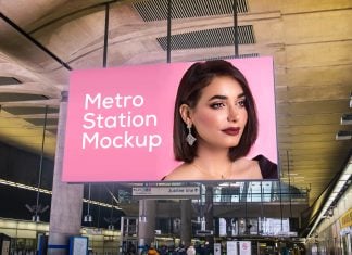 Free Metro Stationery Hanging Billboard Mockup PSD