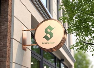 Free Round Copper Shop Sign Mockup PSD