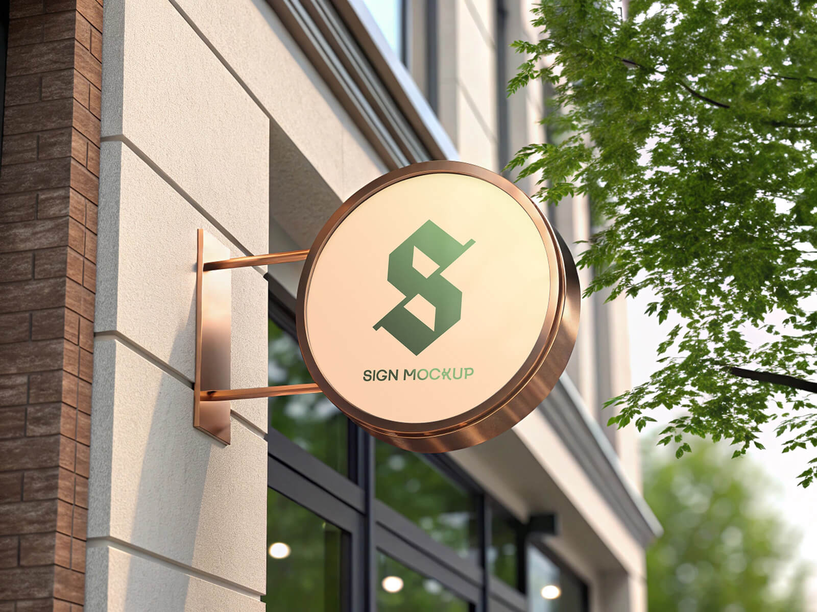 Free Round Copper Shop Sign Mockup PSD