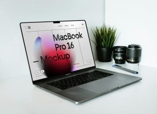 Free Workplace MacBook Pro Mockup (Figma+PSD)
