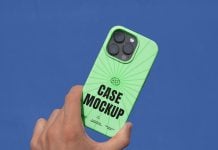 Free iPhone 16 Pro Case in Hand Mockup PSD