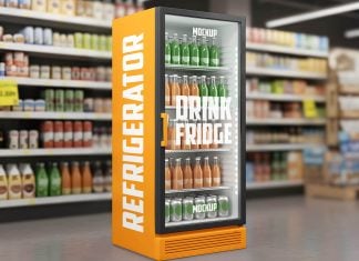 Free Commercial Drink Fridge Refrigerator Mockup PSD