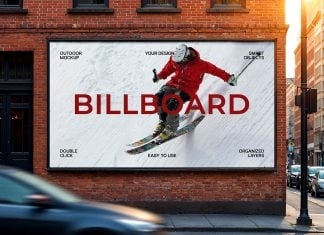 Free Corner Wall Mounted Urban City Billboard Mockup PSD