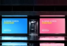 Free Glowing Screen Storefront Window Mockup PSD