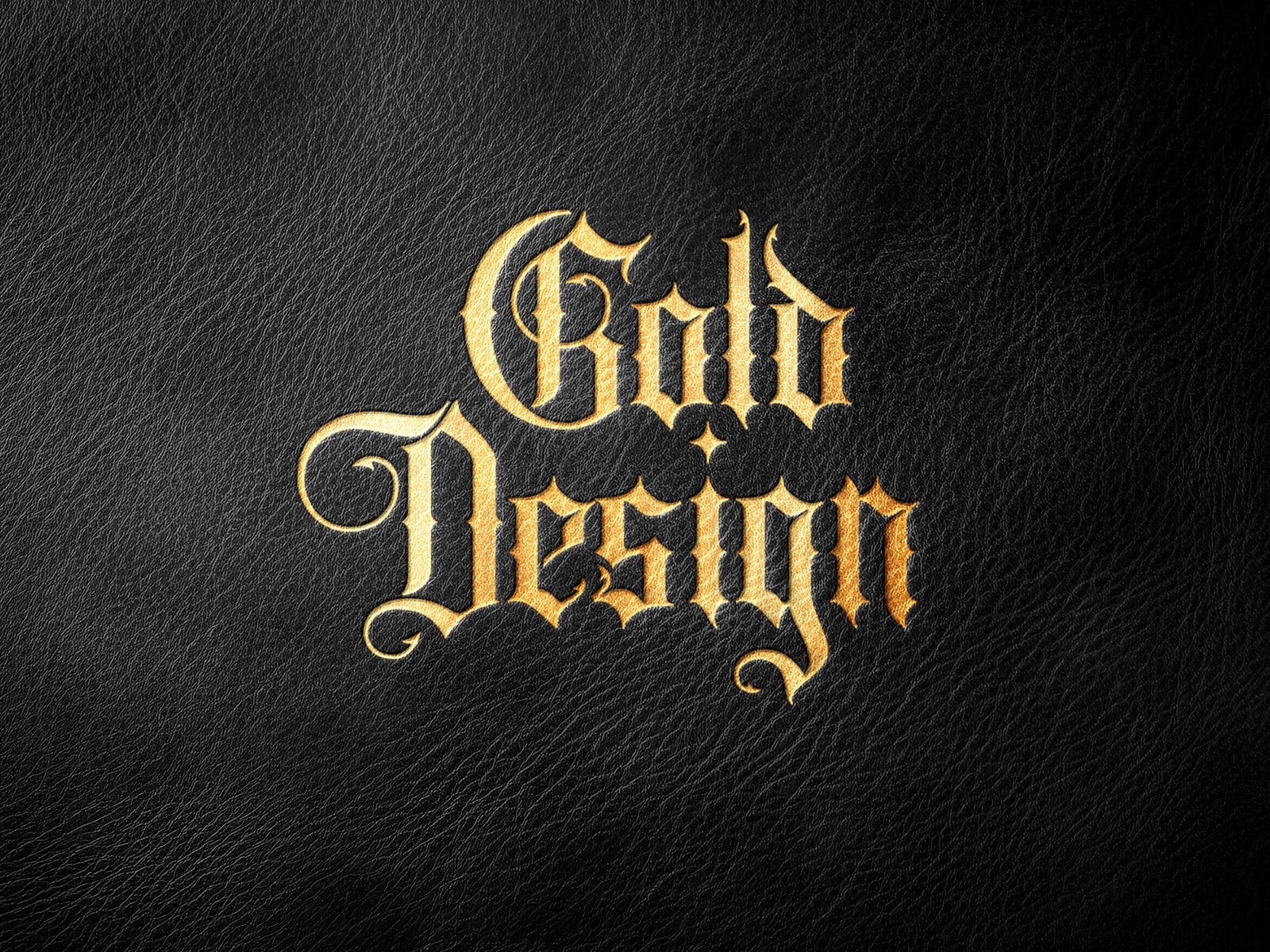 Free Gold Leather Foiling On Black Logo Mockup PSD