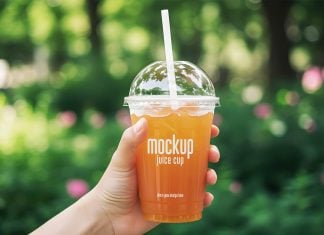 Free Orange Juice Cup With Dome Lid Mockup PSD