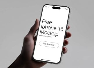 Free Hand Holding iPhone 16 Mockup PSD