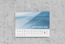 Free Portrait Wall Calendar Mockup 2026